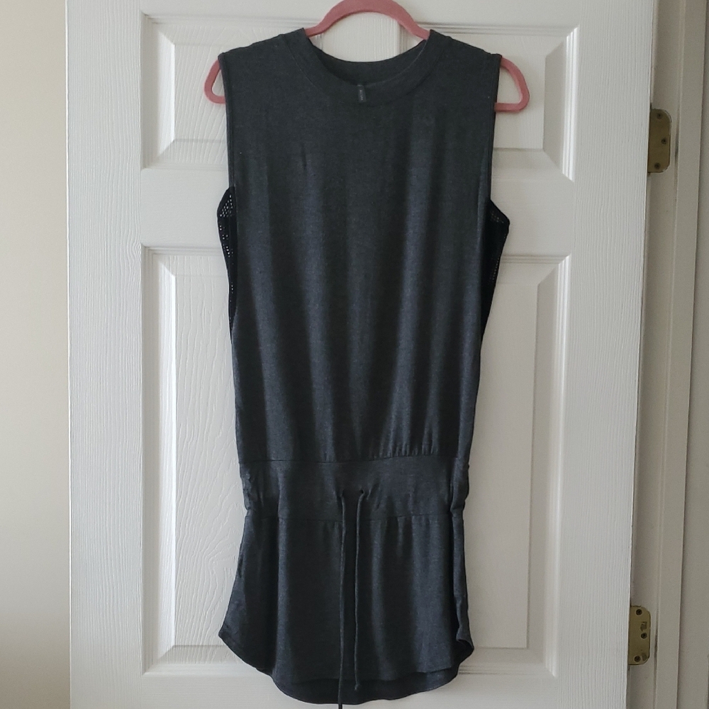 Riller & Fount Charcoal Gray Soft Modal Dress W Drawstring Waist & Vented Sides